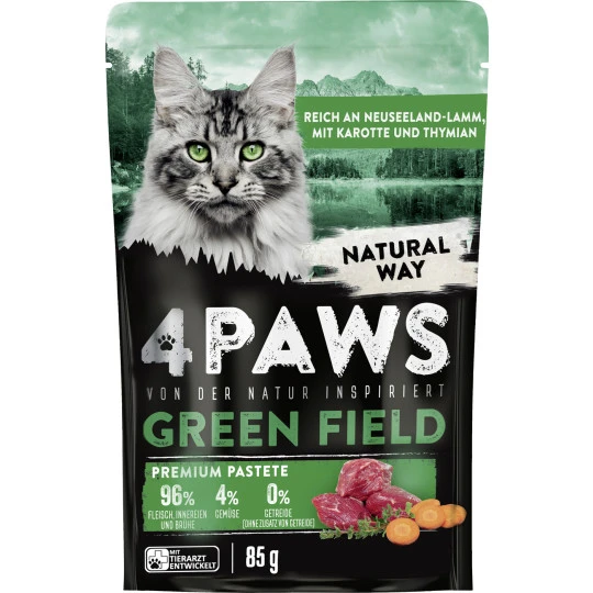 Paws Green Field Premium Pastete Neuseelandlamm, Karotte & Thymian 85G 3 Paws Green Field Premium Pastete Neuseelandlamm, Karotte & Thymian 85G