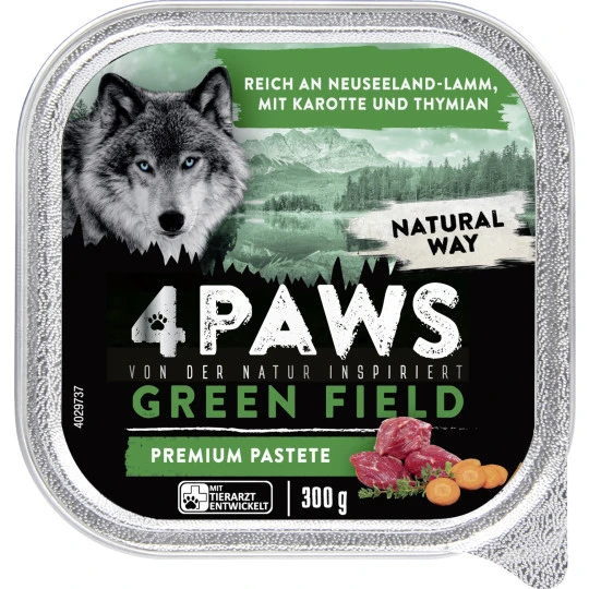Paws Green Field Premium Pastete Neuseelandlamm, Karotte & Thymian 300G 3 Paws Green Field Premium Pastete Neuseelandlamm, Karotte & Thymian 300G