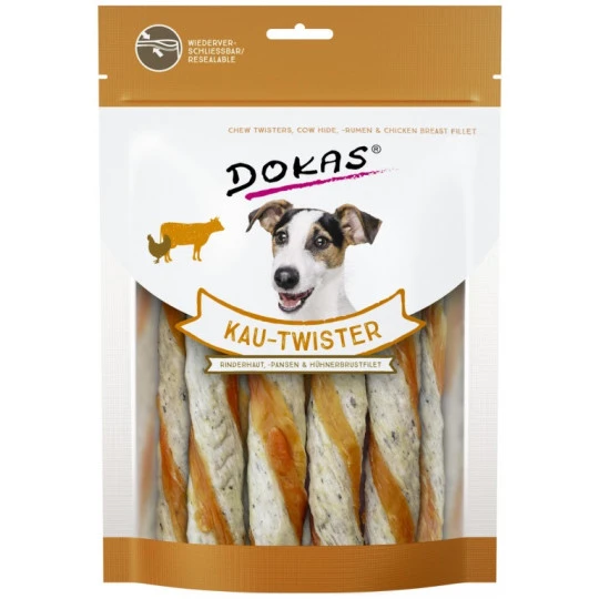 Dokas Kau-Twister Rinderhaut, Pansen & Hühnerbrustfilet 200G 3 Dokas Kau-Twister Rinderhaut, Pansen & Hühnerbrustfilet 200G