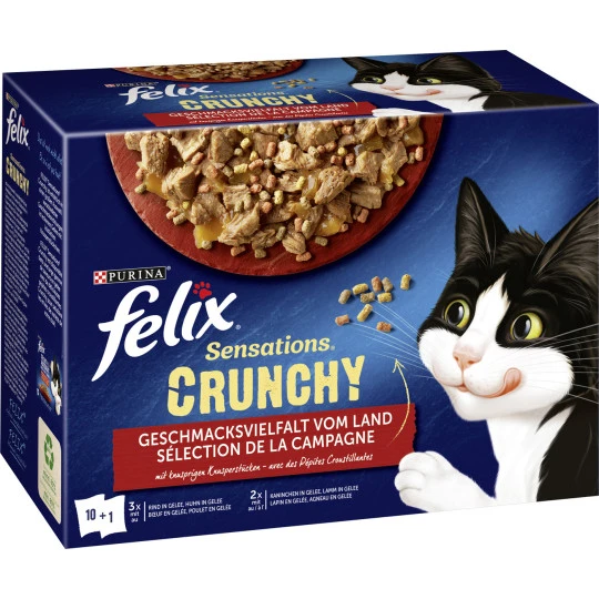 Felix Sensations Crunchy Geschmacksvielfalt Vom Land 10x85G+40G 3 Felix Sensations Crunchy Geschmacksvielfalt Vom Land 10x85G+40G
